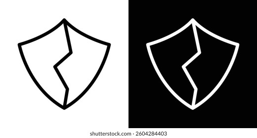 Broken shield icons vectors set in stroke line style.