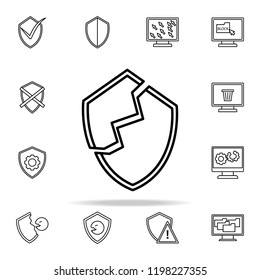 broken shield line icon. Virus antivirus icons universal set for web and mobile