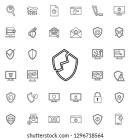 broken shield line icon. Virus Antivirus icons universal set for web and mobile