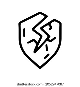 icono del doodle simple del vector de línea de escudo roto