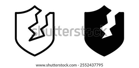 Broken shield liner icon vector set.