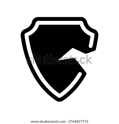 Broken Shield Security Breach and Vulnerability Vector Icon Art
