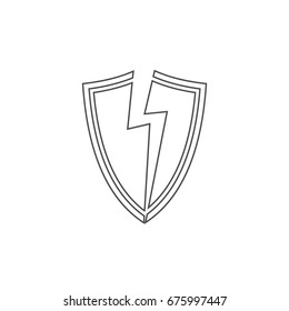 Broken shield simple icon. Contour illustration.