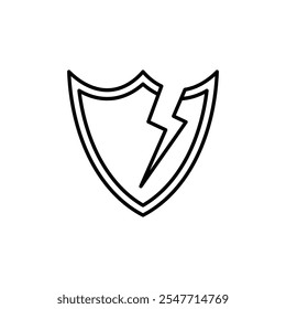 Broken shield thin line vector icon