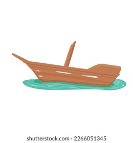 Broken ship icon cartoon vector. Old boat. Ocean wave