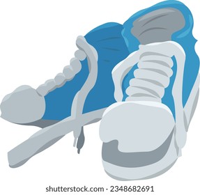 broken shoes, blue sneaker, blue shoes flat art, broken equipment, simple design, cartoon