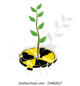 Broken sign for nuclear danger and renewable energy