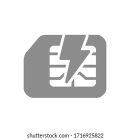 Broken SIM card flat gray icon. Damage phone chip, mobile card symbol