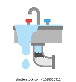 Broken sink with blocked pipe, vector illustration