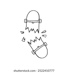 Broken Skateboard, Hand Drawn Illustration, Isolated Vector