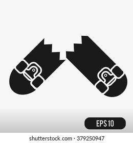 Broken Skateboard icon Isolated on White Background. Black silhouette