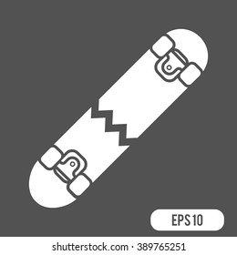 Broken Skateboard icon Isolated on White Background. Black silhouette