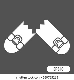 Broken Skateboard icon Isolated on White Background. Black silhouette