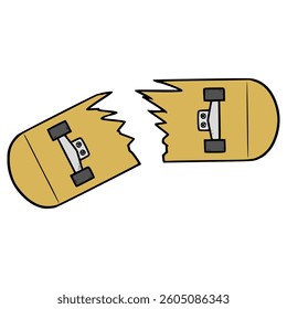 broken skateboard illustration hand drawn isolated vector
