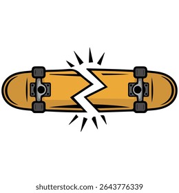 Broken skateboard isolated vector illustration on white background
