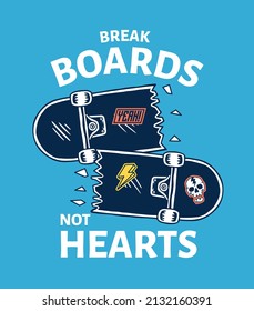 Broken skateboard vector illustration  for t-shirt prints, posters and other uses.