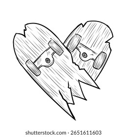 broken skateboard vector sketch line art hand drawn 