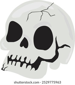 Broken Skull : Gothic Icon, Halloween Symbol, Death Concept, Spooky Design, Vector Illustration