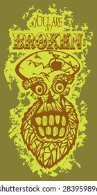 Broken Skull Grunge Dirty Print T-shirt Design Weird Artwork Poster