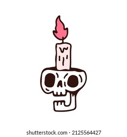 Broken skull head and candle, illustration for t-shirt, sticker, or apparel merchandise. With doodle, retro, and cartoon style.