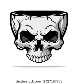 Vector de ilustración de cráneo roto - Diseño gráfico de cabeza agrietada de horror oscuro