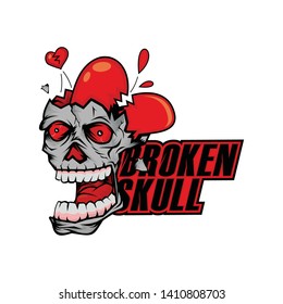 broken skull logo, skull vector think of broken love