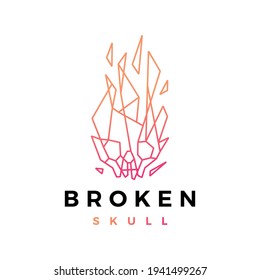 broken skull tech glass geometric polygonal logo vector icon illustration