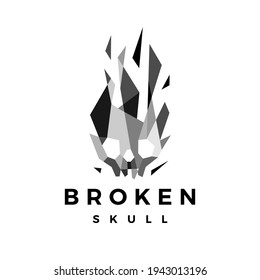 broken skull tech glass geometric polygonal logo vector icon illustration