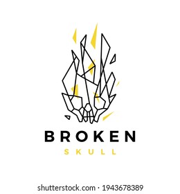 broken skull tech glass geometric polygonal logo vector icon illustration