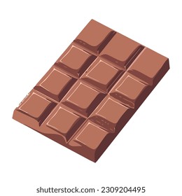 A broken slice of dark chocolate isolated