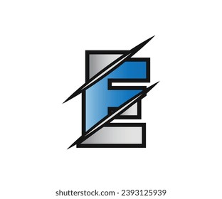 Broken slice style Letter flat 2D E and F letter design 
