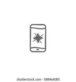 Broken smart phone with crashed screen icon vector