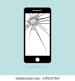 Broken smartphone with cracked touch screen, vector illustration