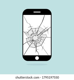 smartphone roto con pantalla táctil craqueada, ilustración vectorial