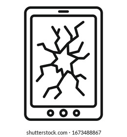 Broken smartphone display icon. Outline broken smartphone display vector icon for web design isolated on white background