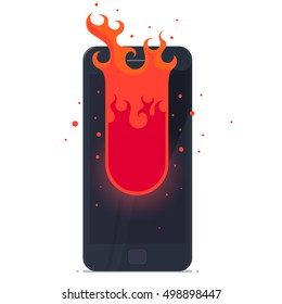 broken smartphone explosion with burning fire