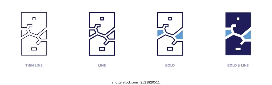 Broken smartphone icon in 4 different styles. Thin Line, Line, Bold, and Bold Line. Duotone style. Editable stroke.