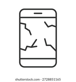 Icono roto del smartphone en el diseño de la línea. teléfono roto, ewaste, recicla en el Vector blanco del fondo. Icono de trazo editable de residuos Electrónicas