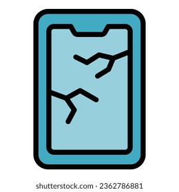 Vector de contorno de icono de smartphone roto. Control de dispositivo. Color plano defectuoso del equipo