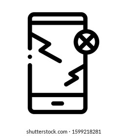 Broken Smartphone Icon Vector. Outline Broken Smartphone Sign. Isolated Contour Symbol Illustration