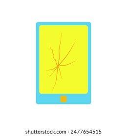 Smartphone roto en la pantalla con estilo plano. icono plano del smartphone. pantalla de teléfono agrietada
