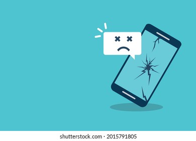 Broken Smartphone With Sad Smile. Broken Phone Service, Recovery And Repair Concept.