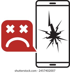 Broken smartphone with sad smile. Broken phone service, recovery and repair