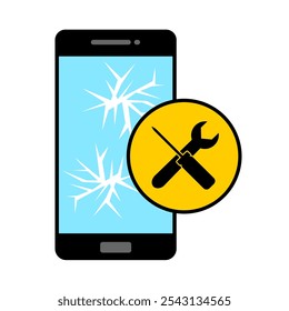 broken smartphone or broken screen smartphone clip art with repair badge icon cartoon style vector illustration
