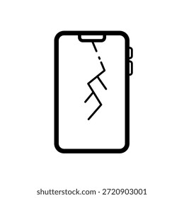 Tela do smartphone quebrada, ícone de vetor de linha simples