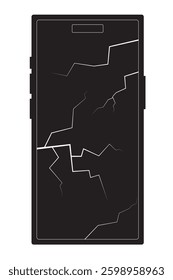 Broken smartphone screen, stylized black silhouette of a smartphone with cracks on the screen