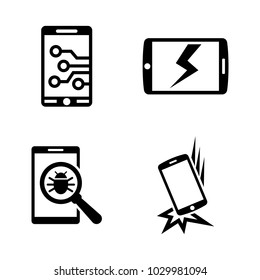 Broken Smartphone. Simple Related Vector Icons Set for Video, Mobile Apps, Web Sites, Print Projects and Your Design. Black Flat Illustration on White Background.