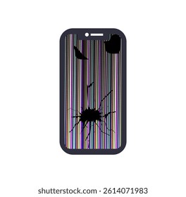 Broken Smartphone Vector Illustration. Cracked Screen and Broken Smartphone Display isolated on white background.