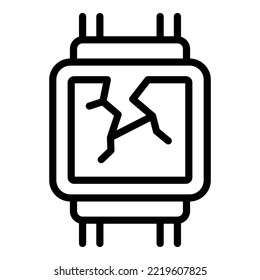 Vector de contorno de icono de reloj inteligente roto. Controlar la seguridad. Comprobar paquete