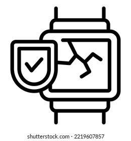 Vector de contorno de icono de reloj inteligente roto. Seguridad electrónica. Seguridad del control